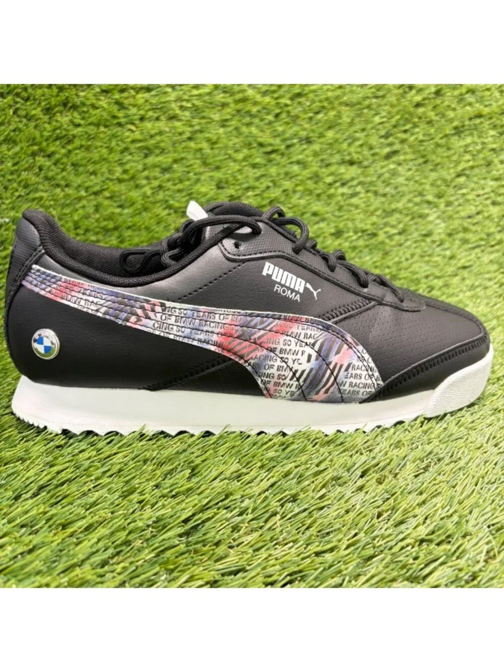 Puma BMW Motorsport Roma Via Mens Size 7.5 Black Athletic Leather Shoes Sneakers
